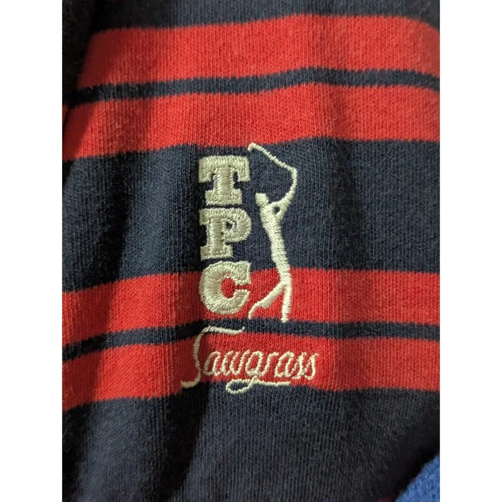 Vintage Polo Ralph Lauren Golf Shirt TPC Sawgrass Red Navy Stripe‎ Cotton L